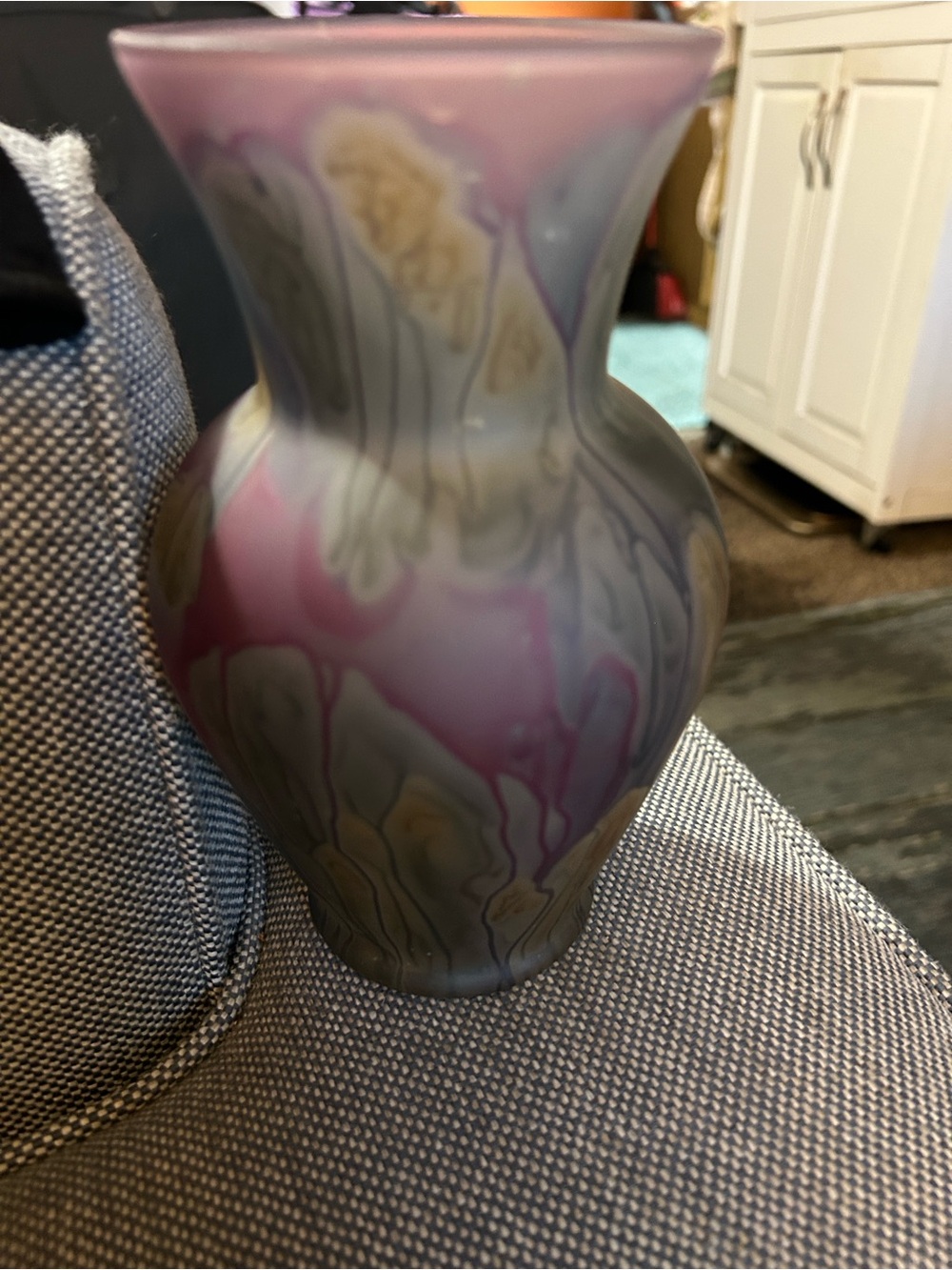 Rueven Vinrage Pink, Gray, gold & Purple Swirled Hand Painted Decorative Vase